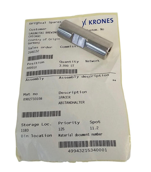LOT OF 3 NEW KRONES 0902733108 SPACER ABSTANDHALTERS