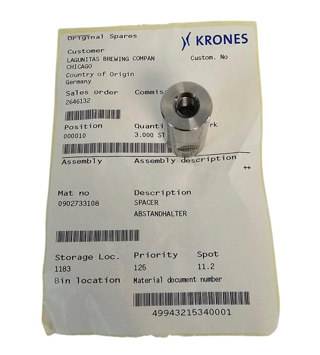 LOT OF 3 NEW KRONES 0902733108 SPACER ABSTANDHALTERS