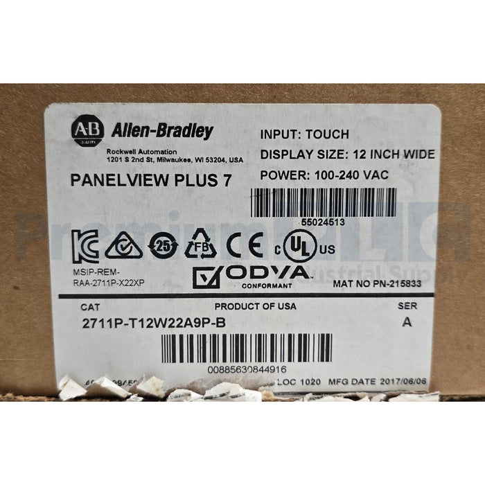 ALLEN BRADLEY 2711P-T12W22A9P-B /A PanelView Plus 7  12" GRAPHIC TERMINAL NSMP