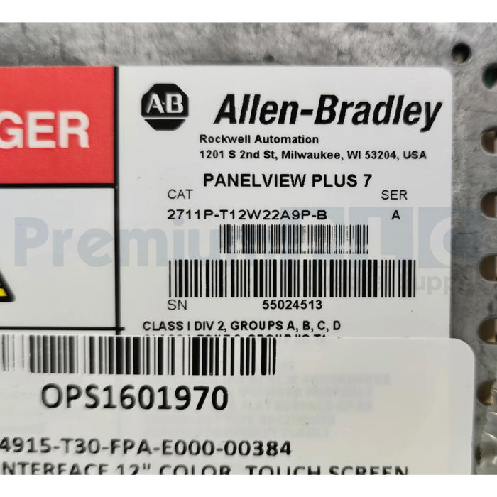 ALLEN BRADLEY 2711P-T12W22A9P-B /A PanelView Plus 7  12" GRAPHIC TERMINAL NSMP