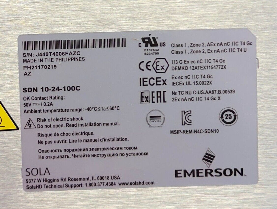 EMERSON SOLA SDN 10-24-100C / SDN1024100C SolaHD SDN POWER SUPPLY 100-230V NSMP