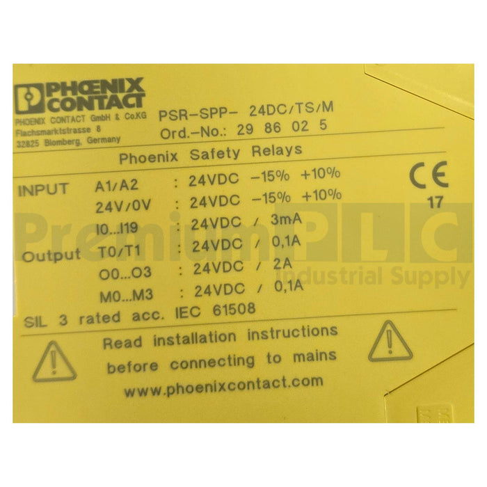 PHOENIX CONTACT PSR-SPP-24DC/TS/M PSR-SPP SERIES SAFETY MODULE 2986025 NSMP