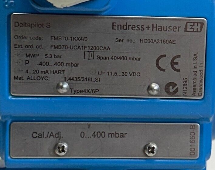 ENDRESS+HAUSER FMB70-UCA1F1200CAA / FMB70-1KX4/0 Deltapilot S SENSOR HART NSNP