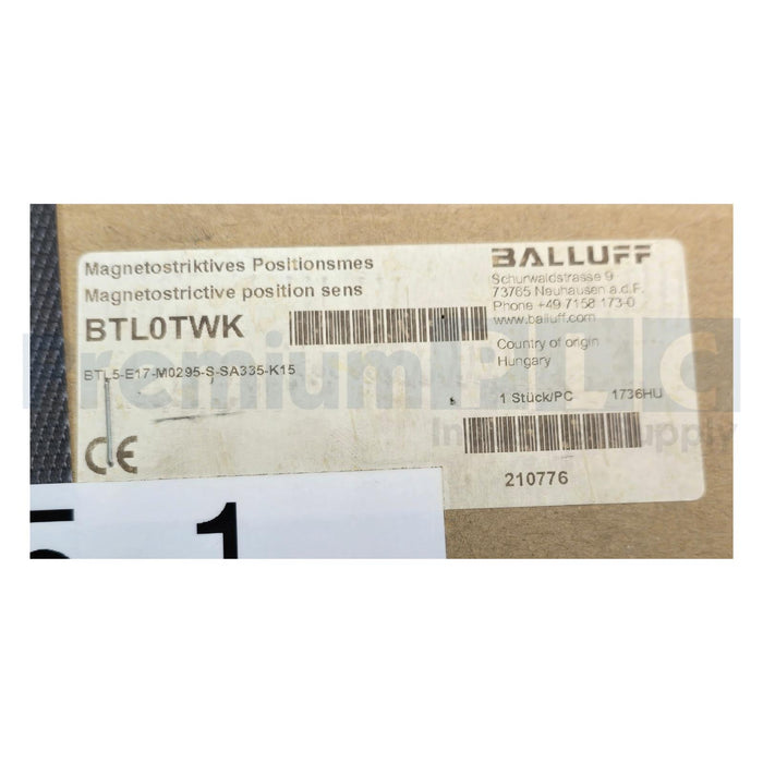 BALLUFF  BTL5-E17-M0295-S-SA335-K15 LINEAR TRANSDUCER BTL0TWK KRONES 0902305110