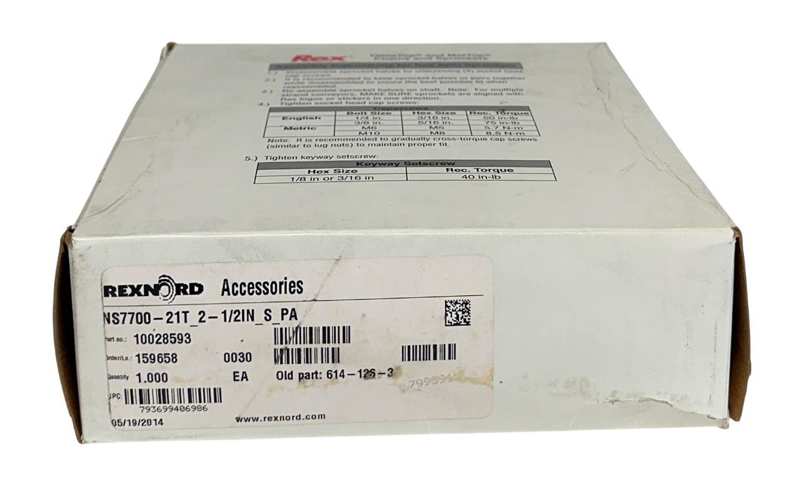 REXNORD NS7700-21T_2-1/2IN_S_PA / 10028593 TableTop & MatTop SPROCKET NSMP