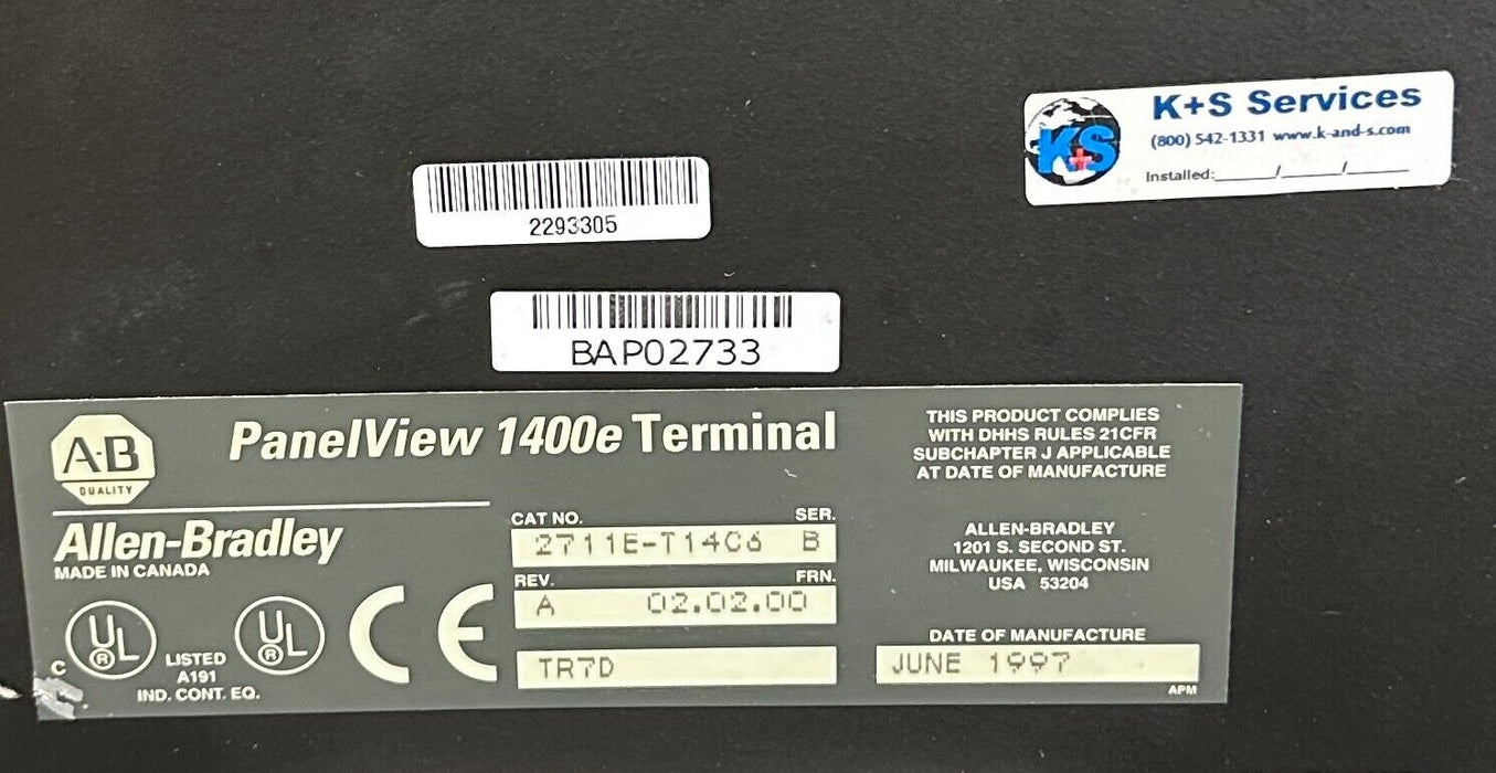 ALLEN BRADLEY 2711E-T14C6 /C PanelView 1400e TERMINAL TOUCH 115-230VAC REP