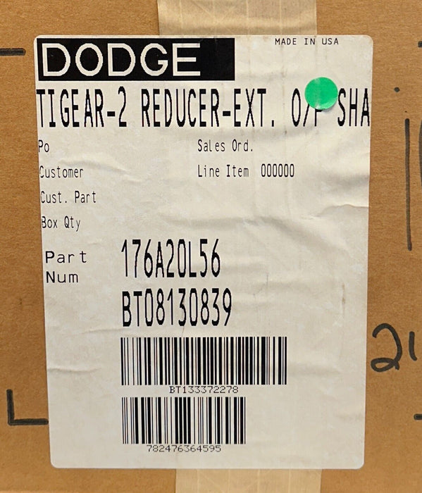 DODGE 176A20L56 TIGEAR-2 REDUCER-EXT O/P SHAFT 20:1 RATIO 1.04HP MAX NSMP