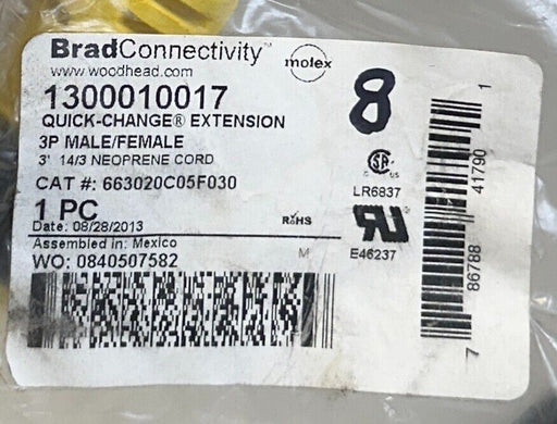 MOLEX BradConnectivity 1300010017 / 663020C05F030 QUICK-CHANGE EXTENSION 3' NSFS