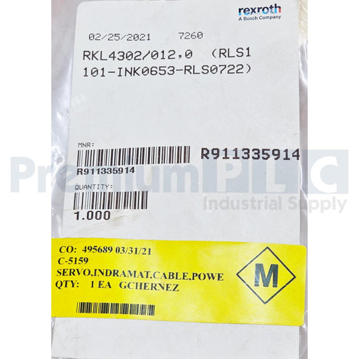 REXROTH INDRAMAT R911335914 - RKL4302/012,0 (RLS1101-INK0653-RLS0722) CABLE NSMP
