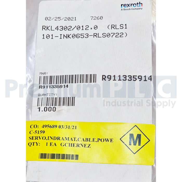 REXROTH INDRAMAT R911335914 - RKL4302/012,0 (RLS1101-INK0653-RLS0722) CABLE NSMP