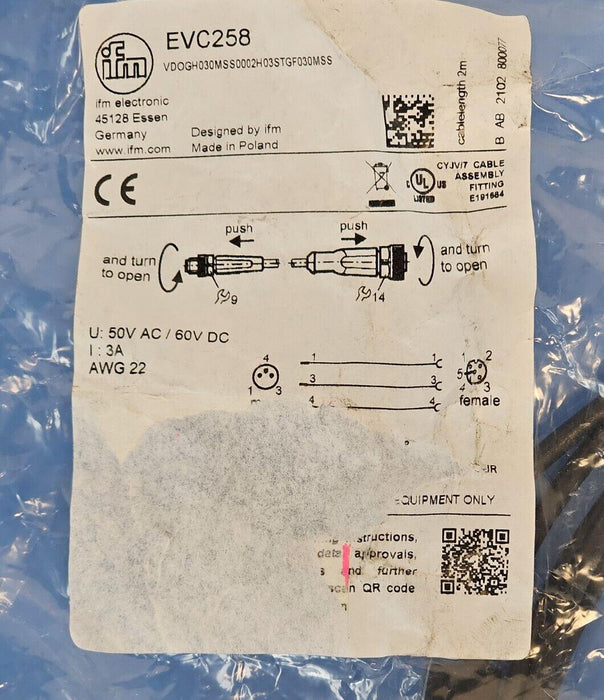 NEW IFM EVC258 CONNECTION CABLE VDOGH030MSS0002H03STGF030MSS
