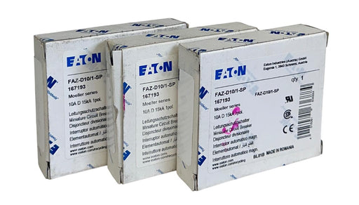 3 EATON FAZ-D10/1-SP / FAZD101SP MINI CIRCUIT BREAKERS 10A 15kA 1P 167193 NSMP