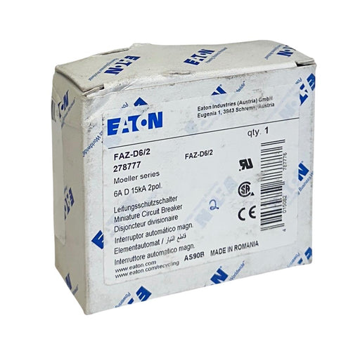 EATON FAZ-D6/2 / 278777 MOELLER SERIES CIRCUIT BREAKER 6A 15kA 2-POLE NSMP