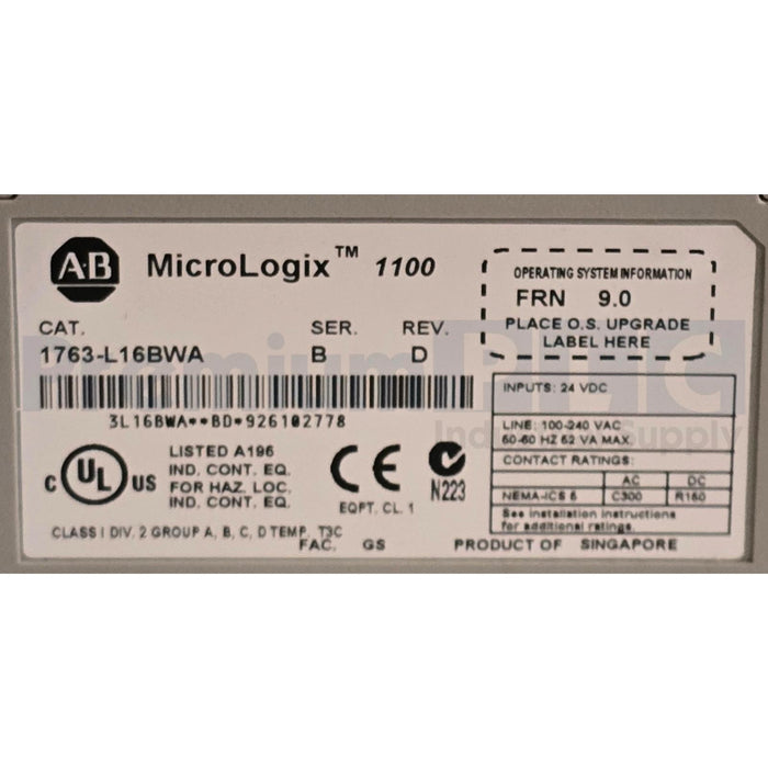 ALLEN BRADLEY 1763-L16BWA /B MicroLogix 1100 16-POINT CONTROLLER 1763L16BWA NSMP