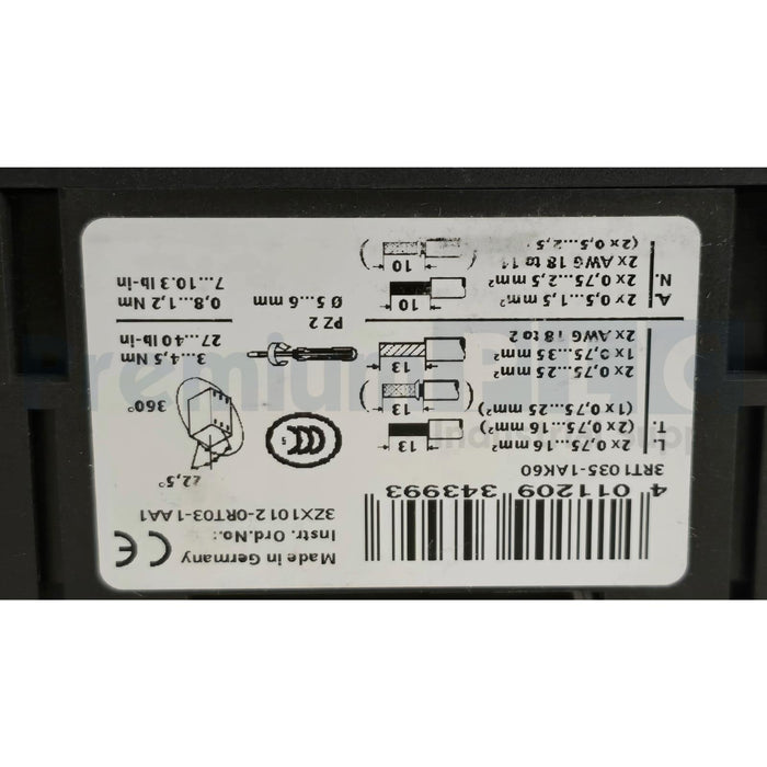 SIEMENS 3RT10351AK60 / 3RT1035-1AK60 CONTACTOR AC-3 40A, 110/120V 50/60HZ NSMP