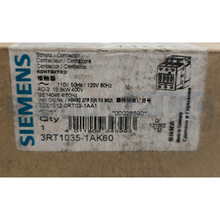 SIEMENS 3RT10351AK60 / 3RT1035-1AK60 CONTACTOR AC-3 40A, 110/120V 50/60HZ NSMP