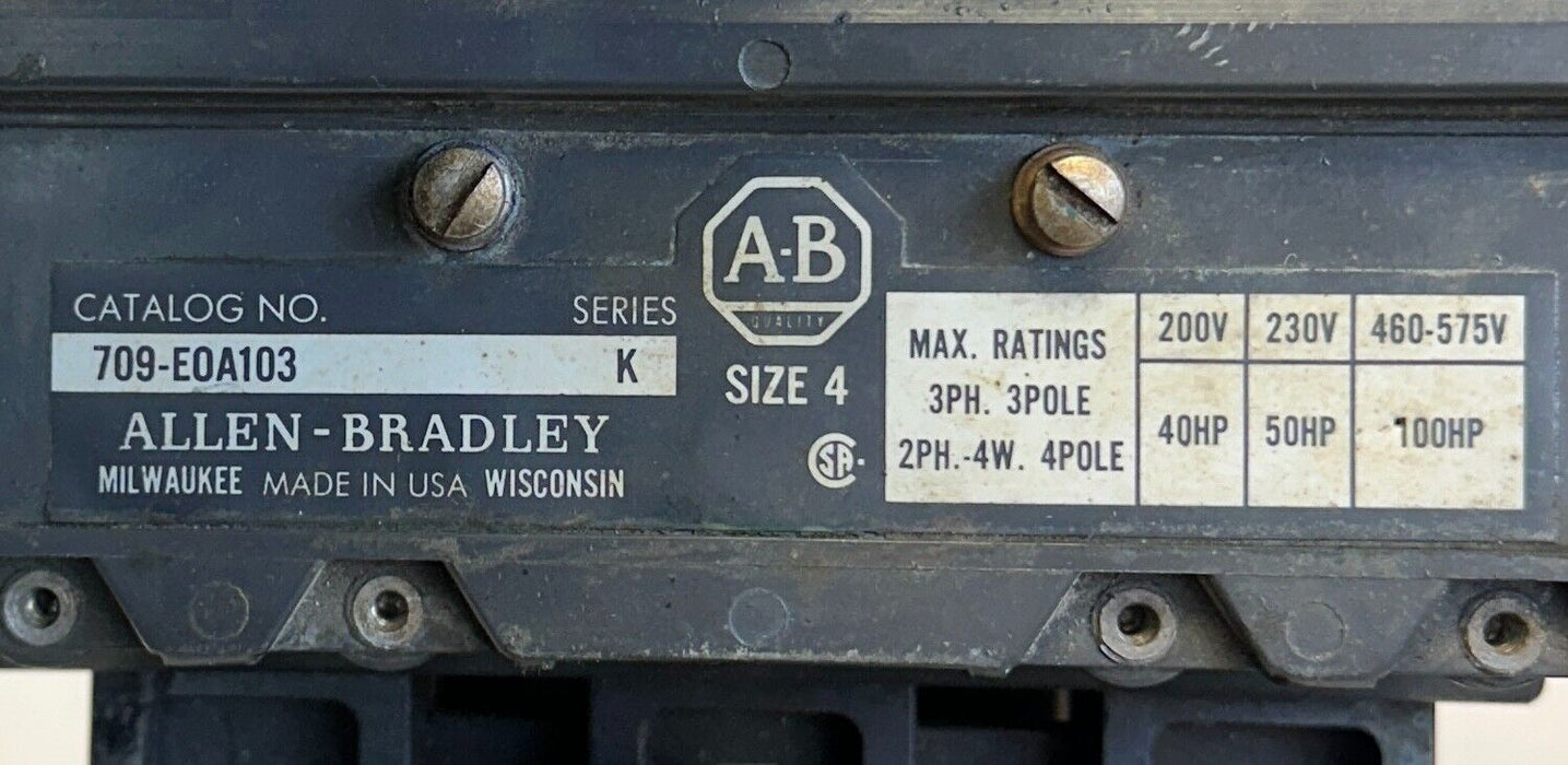 For Parts ALLEN BRADLEY 709-EOA103 /K STARTER SIZE 4 200-575V 3PH 40-100HP 74A86