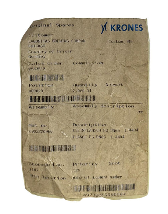 KRONES 0902220966 / CH 900124 PN 10 FLANGE FG DN65 316L OEM NSNP