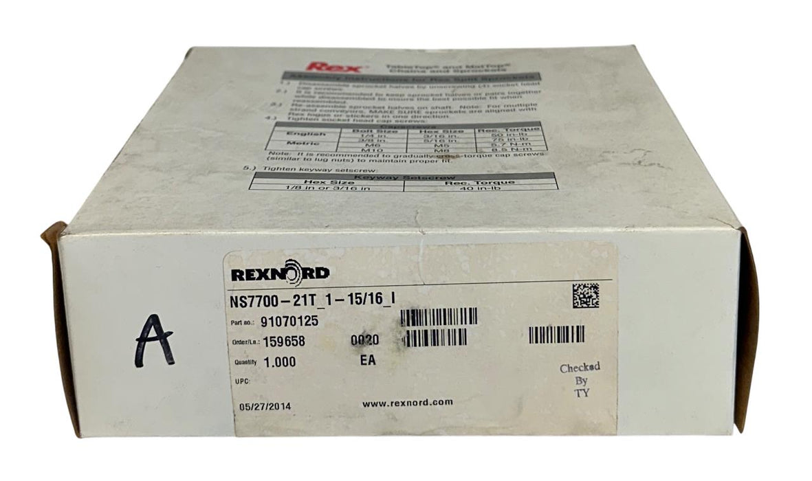 REXNORD NS7700-21T_1-15/16_I / 91070125 SPROCKET FLATTOP 1-15/16'' BORE NSMP