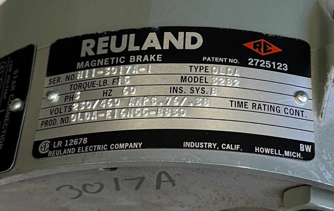 REULAND OLDA-E16N55-B830 / 32B2 OLDA MAGNETIC MOTOR BRAKE 230/460V 3PH 60Hz NSNP