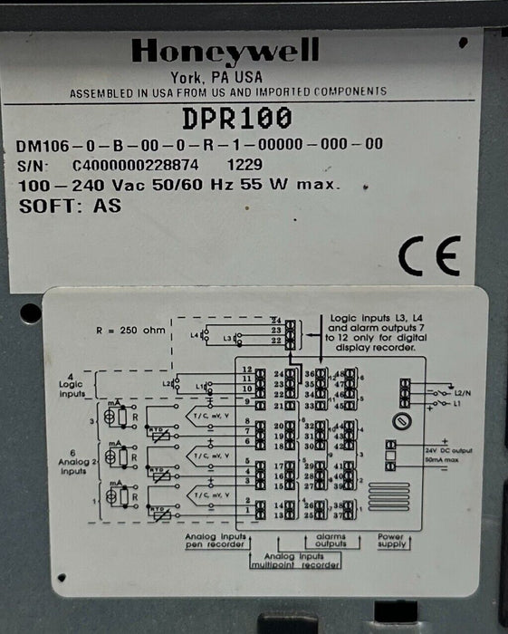 For Parts HONEYWELL DM106-0-B-00-0-R-1-00000-000-00 RECORDER 100-240VAC DPR100