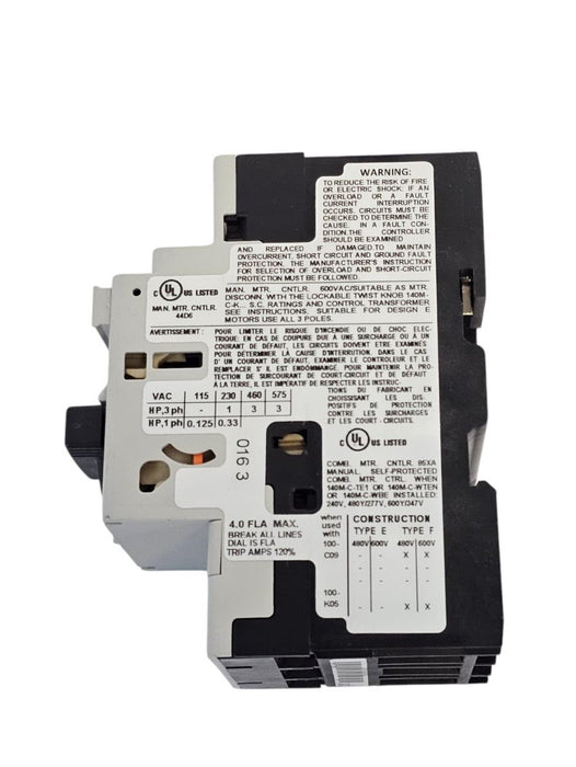 ALLEN BRADLEY 140M-C2E-B40 SER. D CIRCUIT BREAKER 2.5-4 AMP RANGE 140MC2EB40