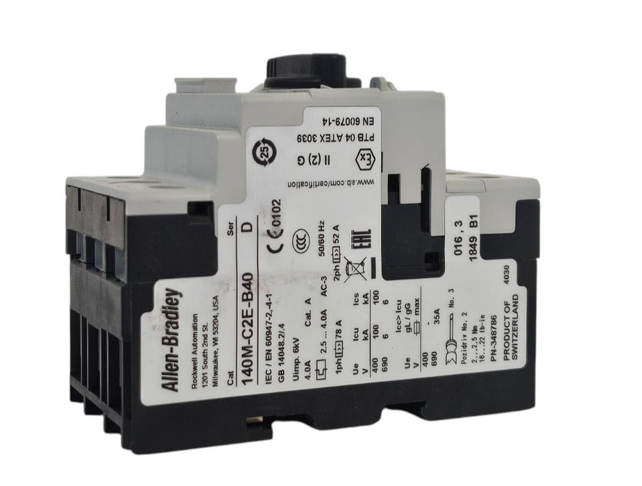 ALLEN BRADLEY 140M-C2E-B40 SER. D CIRCUIT BREAKER 2.5-4 AMP RANGE 140MC2EB40