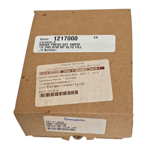 NIB SWAGELOK PGI-63C-PG100-LA01 G.I. GAUGE 100PSI/BAR 1/4'' NPT LM