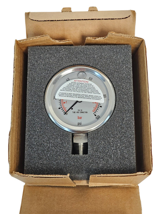 NIB SWAGELOK PGI-63C-PG100-LA01 G.I. GAUGE 100PSI/BAR 1/4'' NPT LM