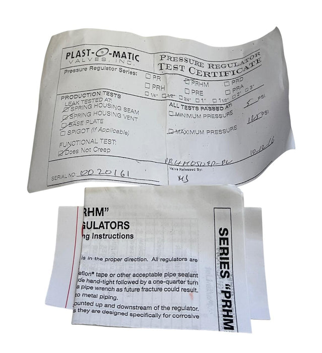 PLAST-O-MATIC PRHM050EP-PV / PRHM050EPPV PRESSURE REGULATOR 1/2'' PRHM NSNP