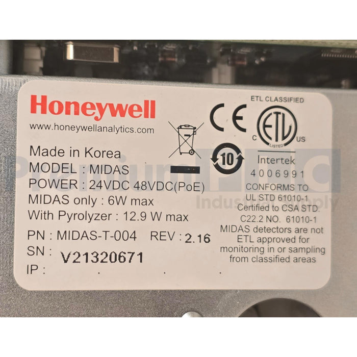 HONEYWELL MIDAS-T-004 REV: 2.16 MIDAS SINGLE GAS DETECTOR TRANSMITTER NSNP