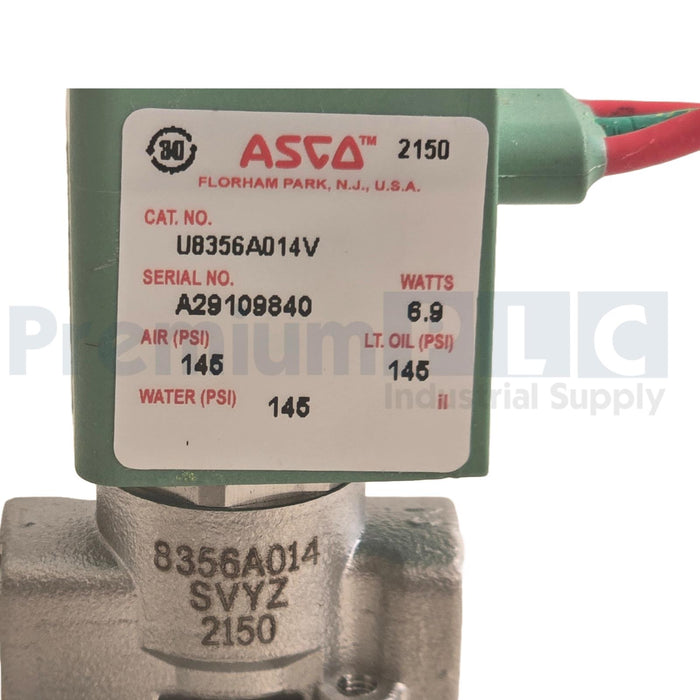 ASCO U8356A014V 3/2 8356 SERIES 3-Way/2-Pos SOLENOID VALVE 1/8" NPT SS 316 NUPI