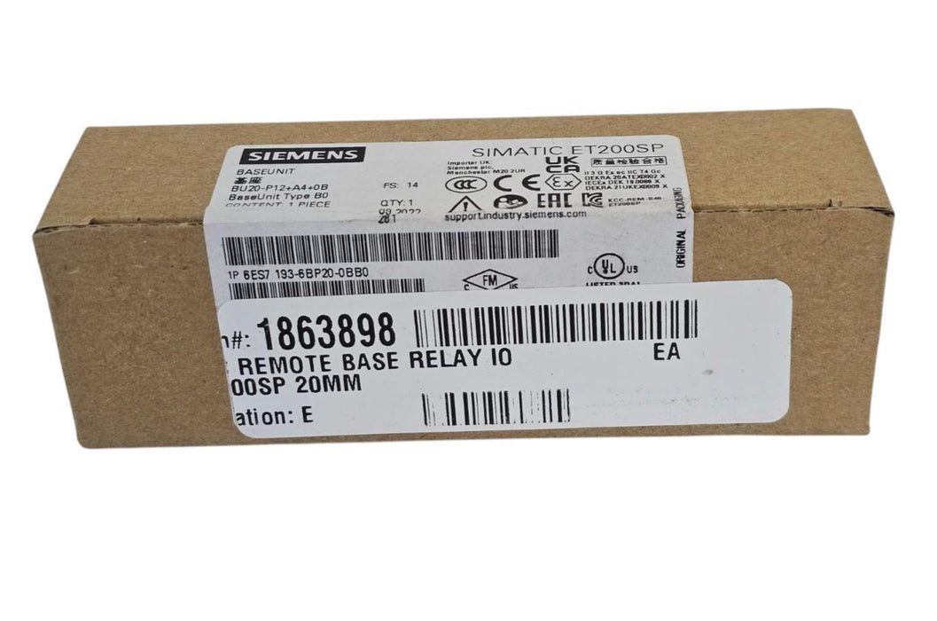SIEMENS 6ES7193-6BP20-0BB0 BASEUNIT SIMATIC ET200SP 6ES71936BP200BB0 NSFS