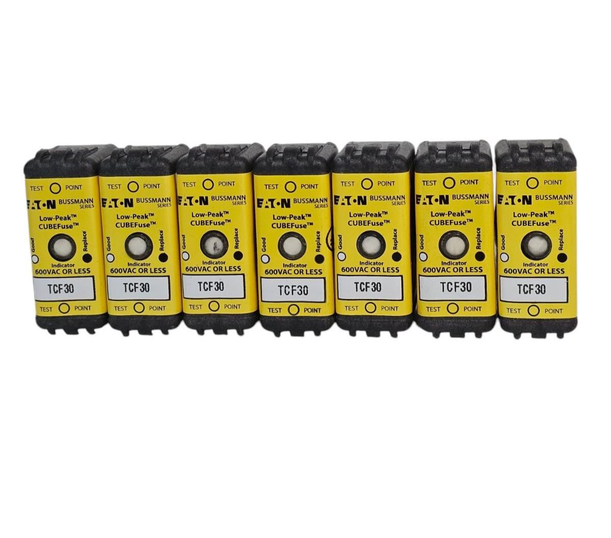 LOT OF 7 NEW EATON TCF30 BUSSMANN SERIES LOW-PEAK CUBEFuse 600VAC/300VDC 30A