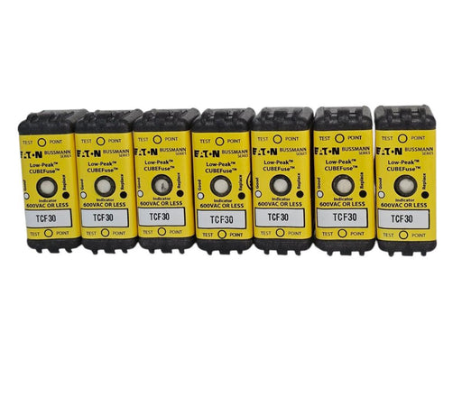 LOT OF 7 NEW EATON TCF30 BUSSMANN SERIES LOW-PEAK CUBEFuse 600VAC/300VDC 30A
