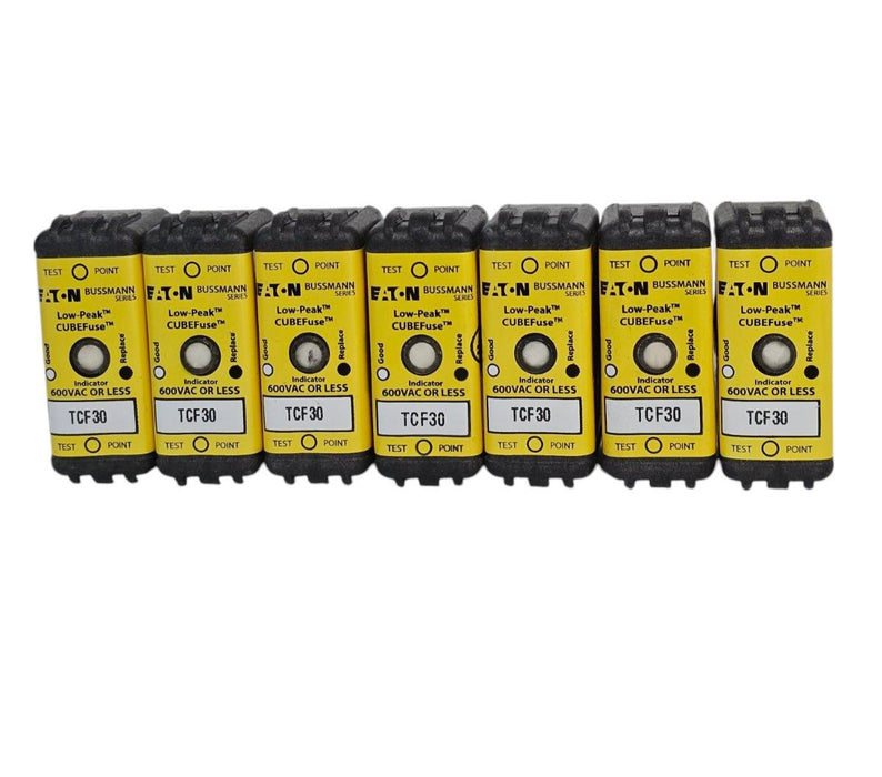 LOT OF 7 NEW EATON TCF30 BUSSMANN SERIES LOW-PEAK CUBEFuse 600VAC/300VDC 30A