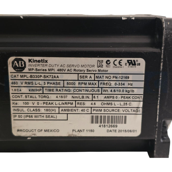 ALLEN BRADLEY MPL-B330P-SK72AA /A Kinetix MP 480V AC SERVO MOTOR NSNP  "READ"
