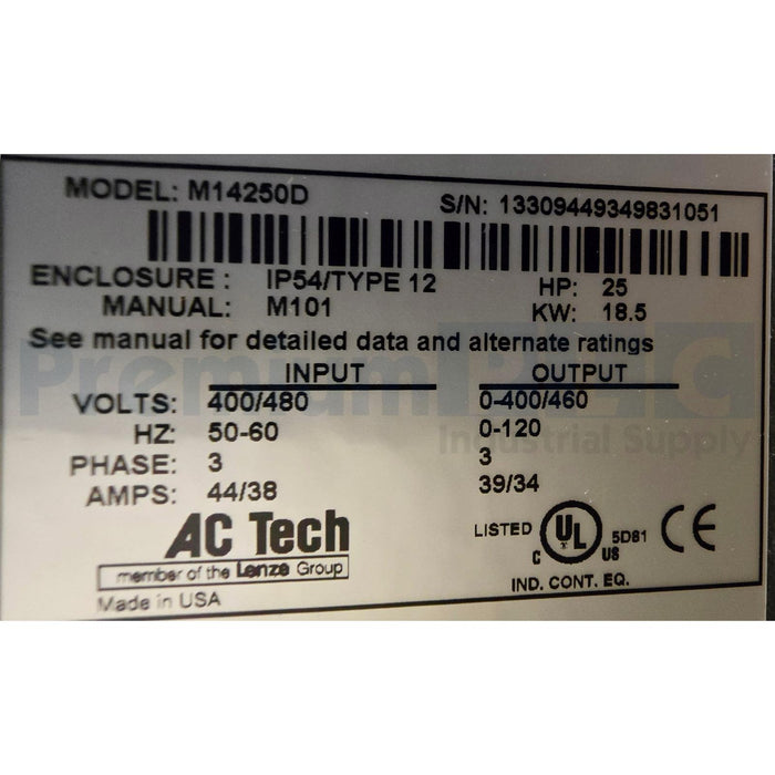 LENZE AC Tech M14250D MC SERIES AC MOTOR CONTROL 25HP/18.5kW 400/480V NSMP