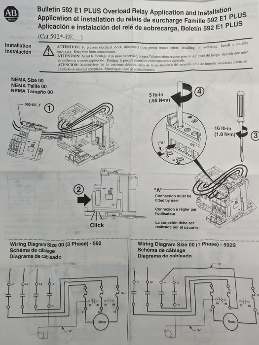 ALLEN BRADLEY 592-EEDC SER B OVERLOAD RELAY E1 PLUS 3 PHASE 3.2-16A SIZE 0-2