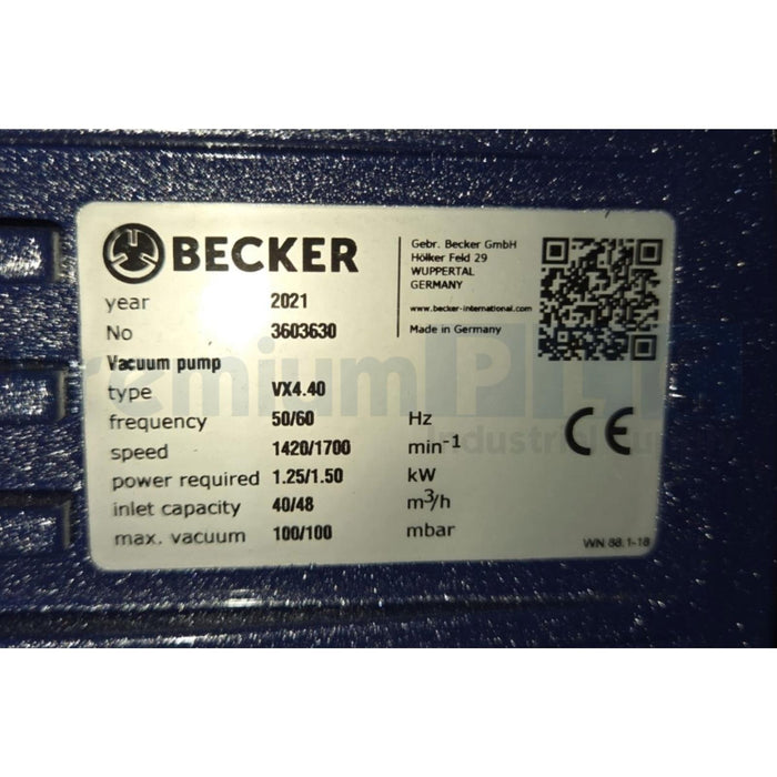 BECKER VX 4.40 / VX4.40 OIL-LESS ROTARY VANE VACUUM PUMP 2HP | 28 SCFM G050049