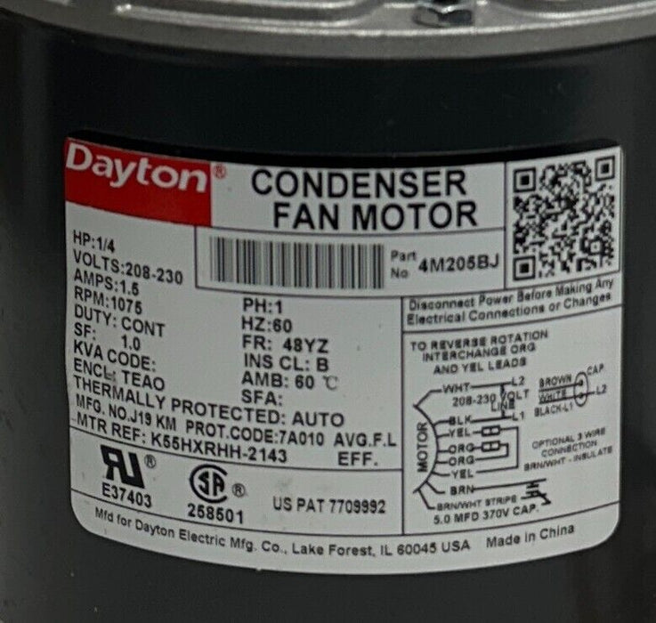 DAYTON 4M205BJ PERMANENT SPLIT CAPACITOR CONDENSER FAN MOTOR 1/4HP 208-230V NSNP