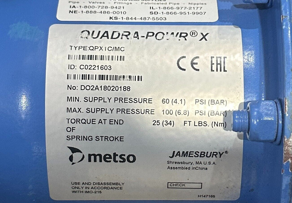 METSO JAMESBURY QPX1C/MC ACTUATOR / NP723/J30 POSITIONER RECA02CJJSTA+T10 NSNP