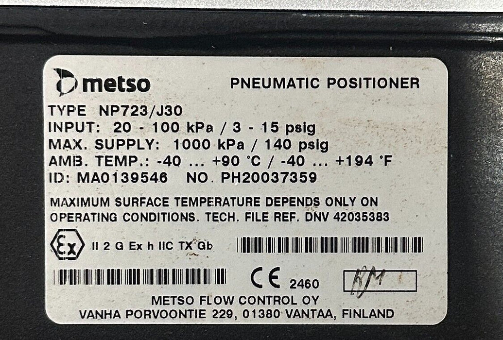 METSO JAMESBURY QPX1C/MC ACTUATOR / NP723/J30 POSITIONER RECA02CJJSTA+T10 NSNP