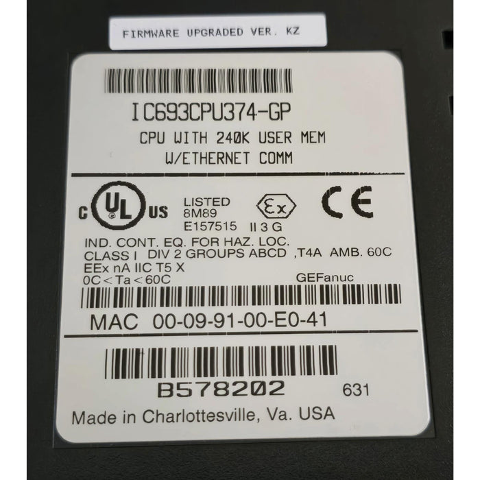 GE Fanuc IC693CPU374-GP CPU W/ENet COMM UPGRADED F/W VER. KZ IC693CPU374-KZ NSNP