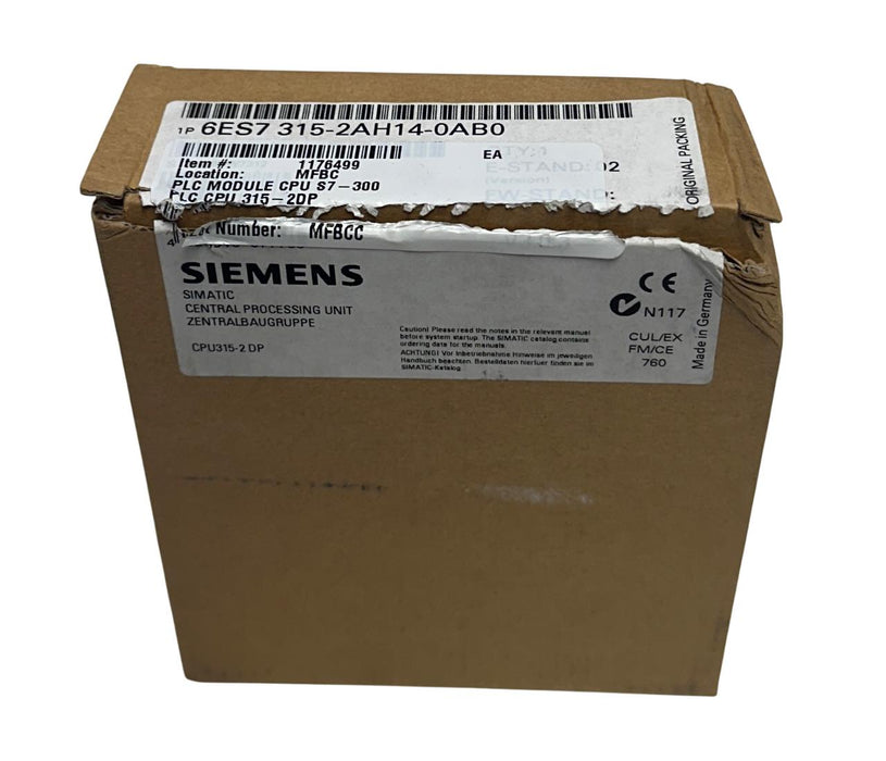 SIEMENS 6ES7 315-2AH14-0AB0 / 6ES73152AH140AB0 SIMATIC S7-300 CPU MODULE NSMP