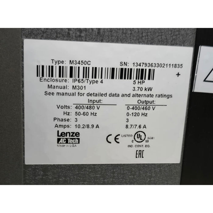 LENZE AC Tech M3450C / 13479363 MC3000 AC DRIVE VFD 5HP 400/480VAC 3PH NSMP