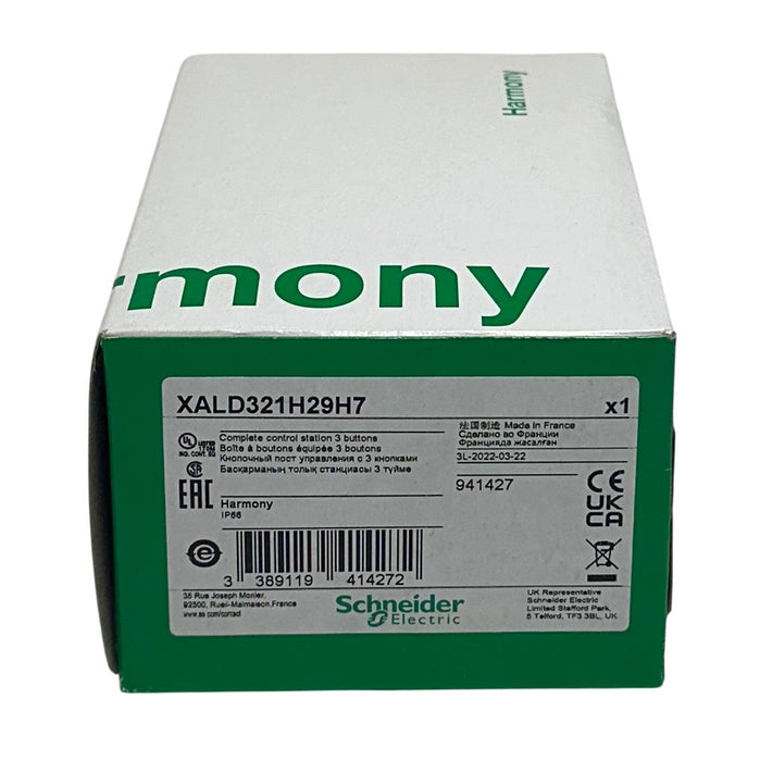 SCHNEIDER ELECTRIC XALD321H29H7 COMPLETE CONTROL STATION 3-BUTTON HARMONY NSMP