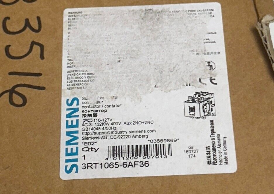SIEMENS 3RT1065-6AF36 / 3RT10656AF36 SIRIUS CONTACTOR 132kW/400VAC 3PH NSMP