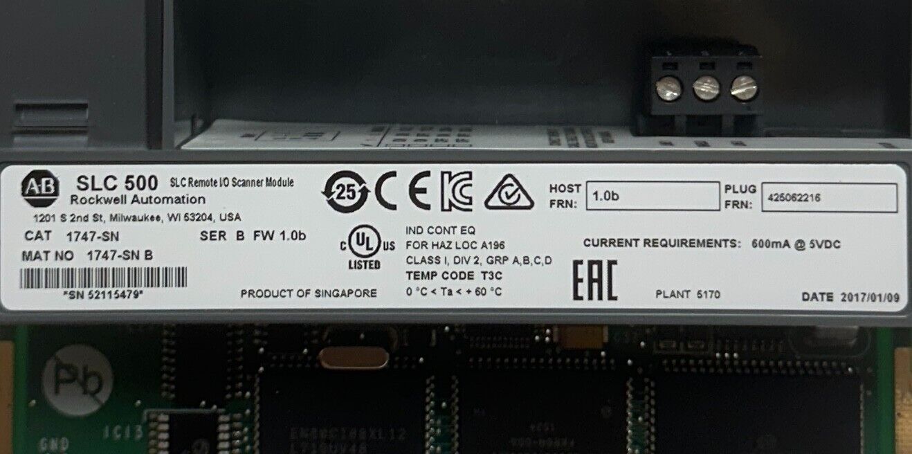 ALLEN BRADLEY 1747-SN /B SLC 500 REMOTE I/O SCANNER MODULE RIO PORT 1747SN NSNP