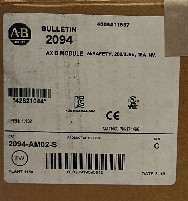 ALLEN BRADLEY 2094-BC01-M01-S /C KINETIX 6000 MULTI-AXIS SERVO DRIVE 6kW/9A NSMP